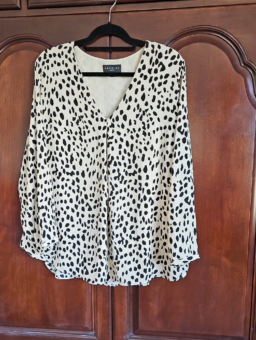 Premise Ivory Blouse with Black Spot Print V-Neck
